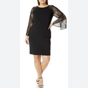 Elie Tahari Lace Sleeve Cocktail Midi Dress